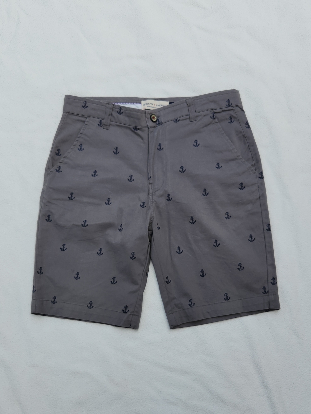 Hudson & Barrow Men's Anchor Print Chino Shorts Grey Size 30